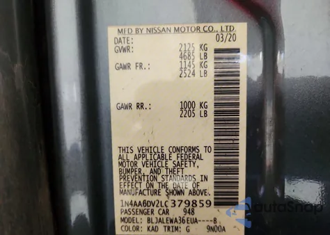 2020 Nissan Maxima Sl z USA, uszkodzony, nr VIN 1N4AA6DV2LC379859